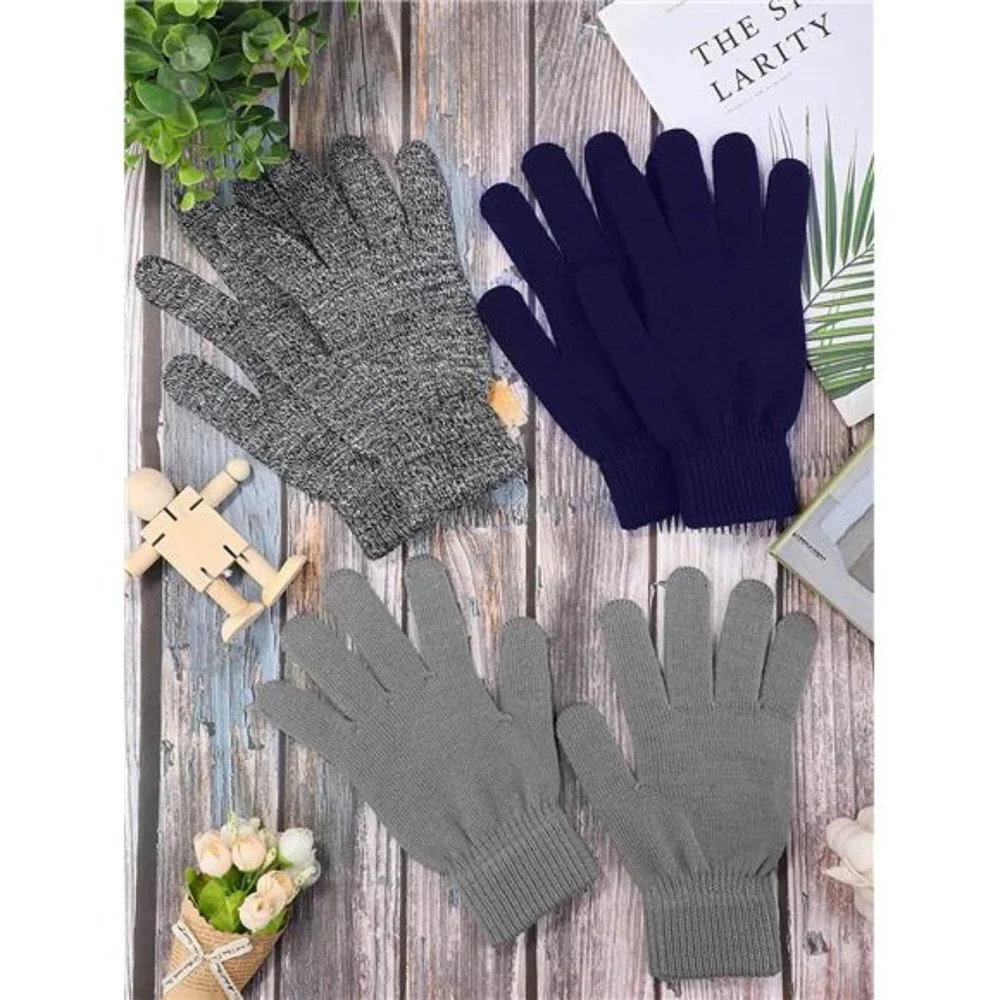 3 Pairs Unisex Winter Warm Magic Gloves Thicken Cashmere Knit Gloves Stretchy